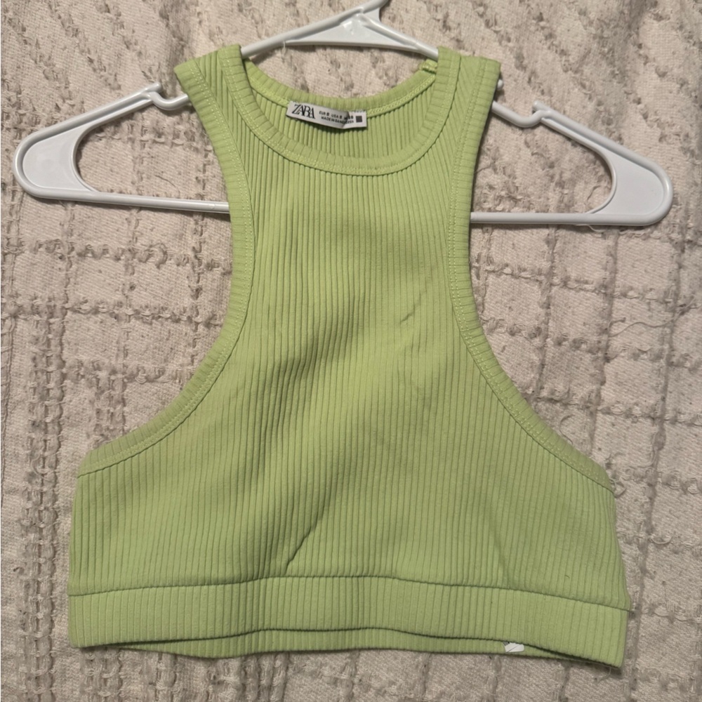 Zara Ribbed Sleeveless Crop Top in Sage Green